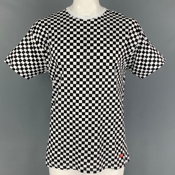 SUPREME x HANES Size L Black White Checkered Cotton Crew-Neck T-shirt - Picture 1 of 5